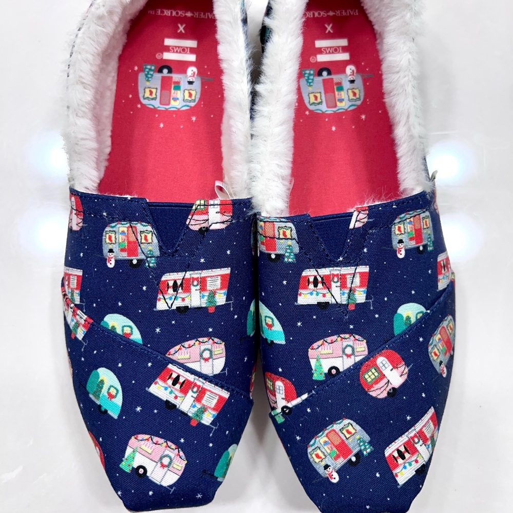 TOMS WOMENS HOLIDAY CAMPER ESPADRILLE FUR SLIP ONS PAPER SOURCE COLLECTION